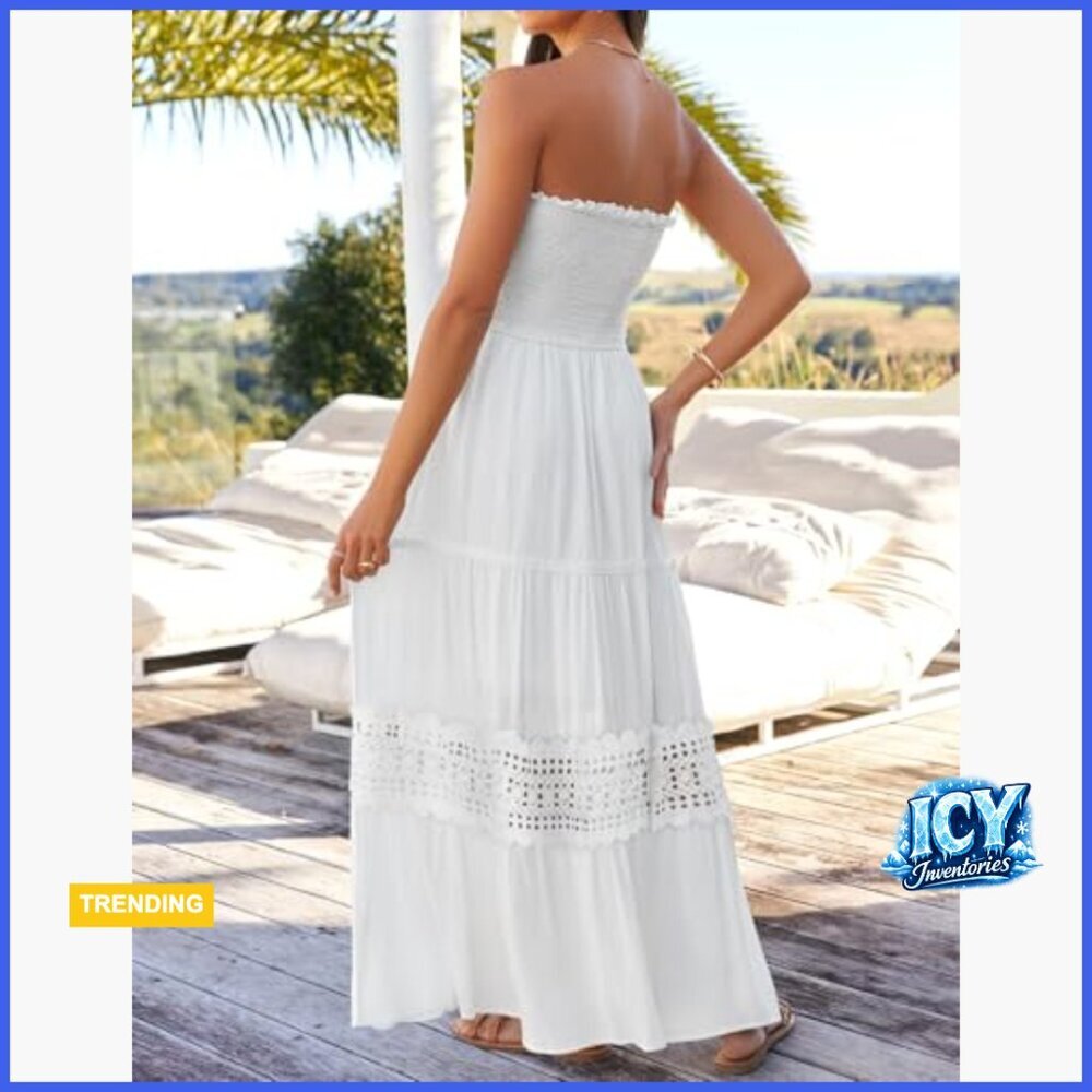 Rayon Maxi Dress Strapless Backless Boho Summer Beach Vacation - Picture 3 of 7
